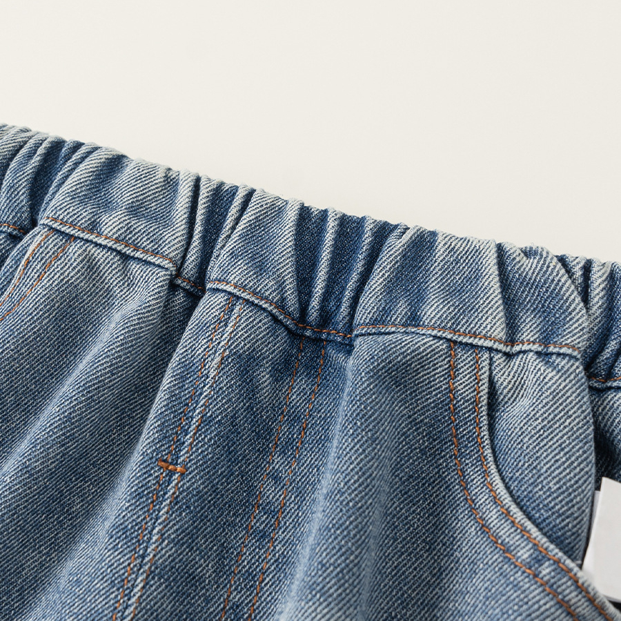 童裝男童牛仔褲春季新品簡約拼接兒童彎刀褲長褲潮