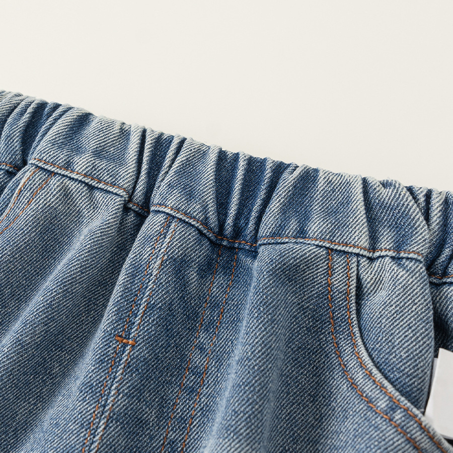 童裝男童牛仔褲春季新品簡約拼接兒童彎刀褲長褲潮