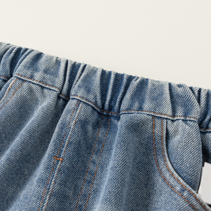 童裝男童牛仔褲春季新品簡約拼接兒童彎刀褲長褲潮