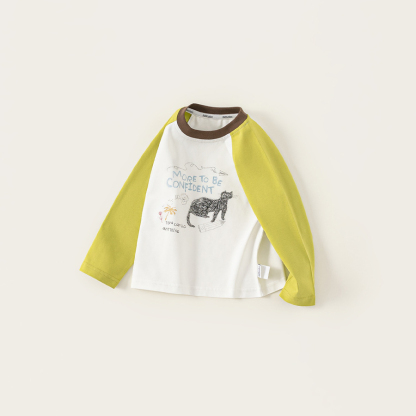 童裝女童上衣圓領印花兒童長袖衣服春季新品插肩袖男童T恤