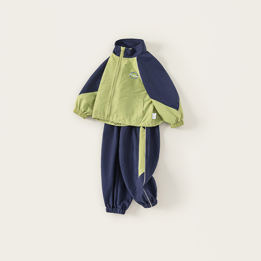 童裝男童秋季運動套裝拼色長袖印花外套休閒褲束腳長褲兩件套