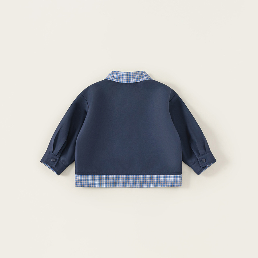 童裝男童外套春季新品翻領格子兒童拉鍊衫中小童衣服