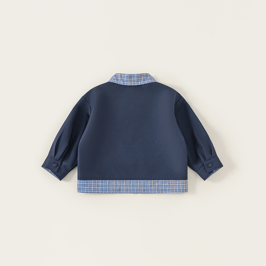 童裝男童外套春季新品翻領格子兒童拉鍊衫中小童衣服