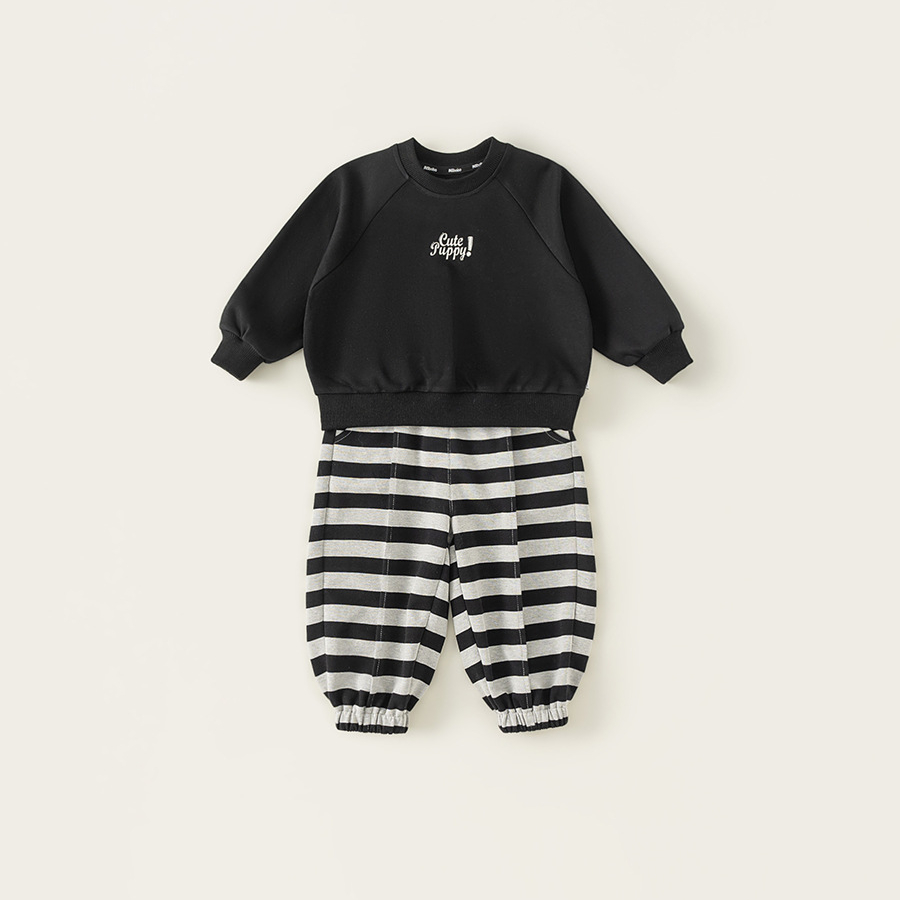 童裝兒童春款衛衣套裝春季男寶寶套頭上衣女童條紋衛褲兩件套