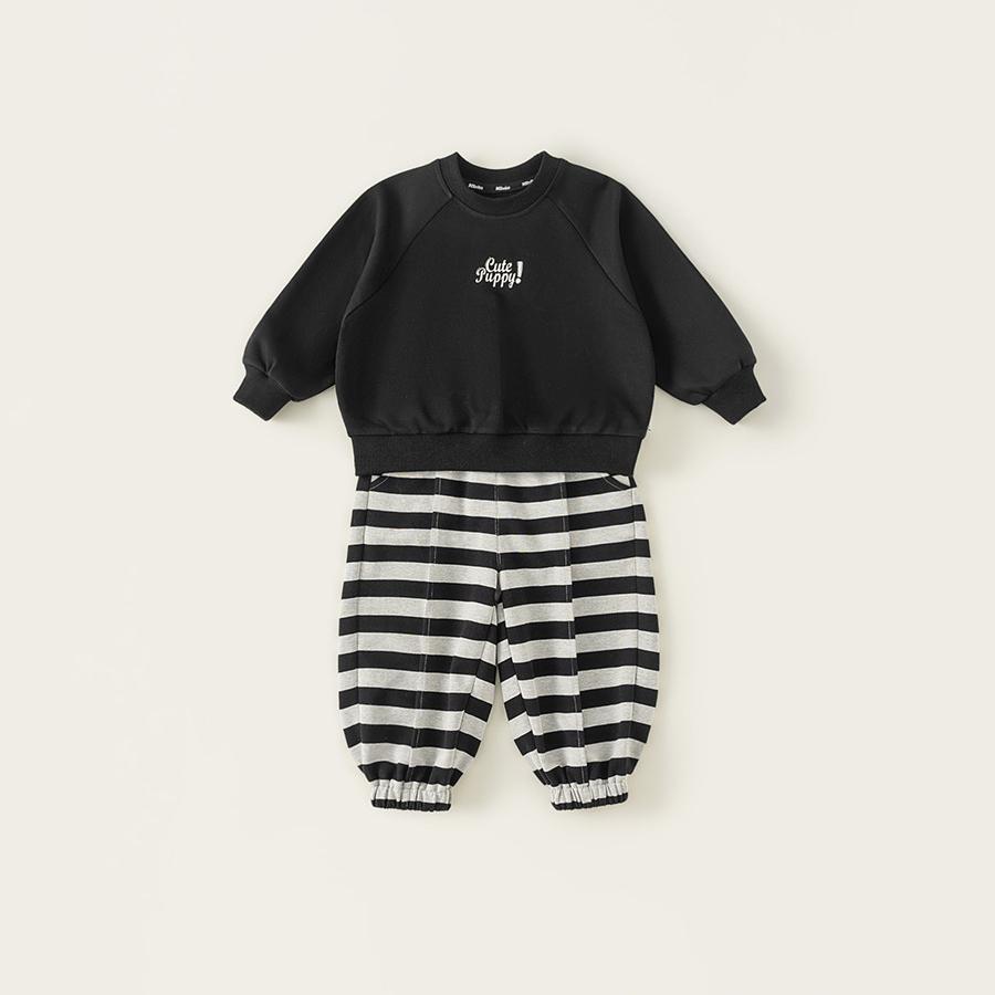 童裝兒童春款衛衣套裝春季男寶寶套頭上衣女童條紋衛褲兩件套