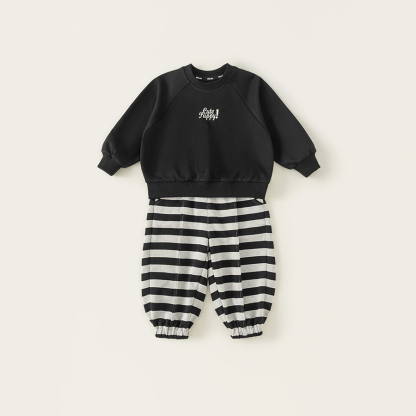 童裝兒童春款衛衣套裝春季男寶寶套頭上衣女童條紋衛褲兩件套