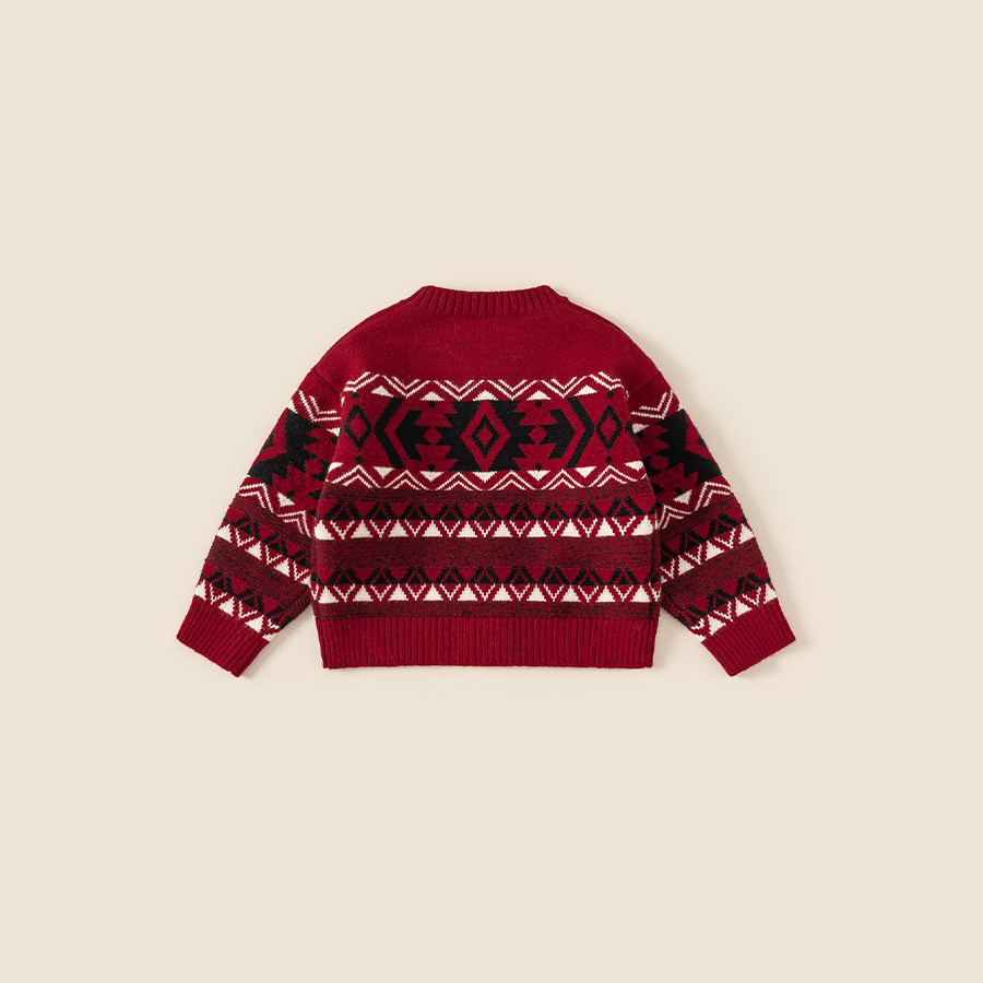 童裝大童針織圓領套頭衫新年紅色兒童毛衣秋冬新款男孩衣服