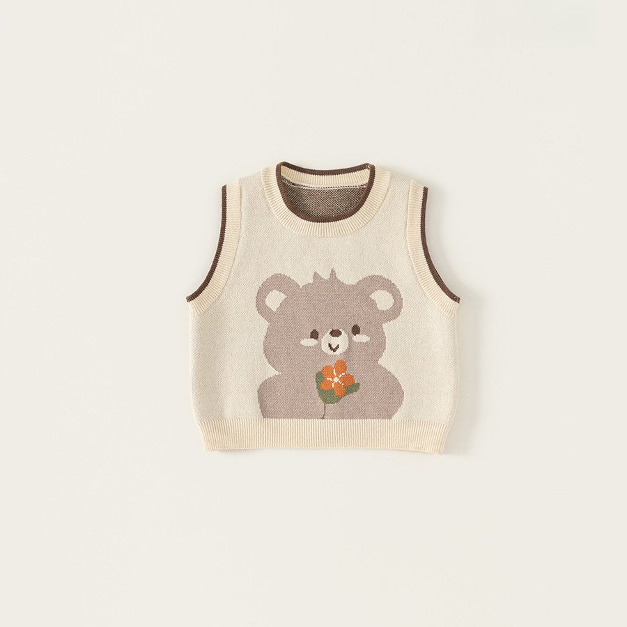 童裝寶寶馬甲秋季女童可愛小熊背心兒童無袖針織衫小童毛衣