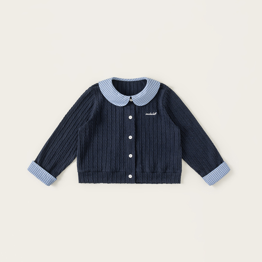 童裝女童襯衫春季新品格子拼接兒童上衣可愛娃娃領女孩子衣服