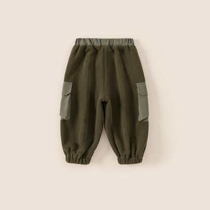 男孩褲子冬季新款雙面絨寶寶束腳褲大口袋帥氣兒童工裝褲子