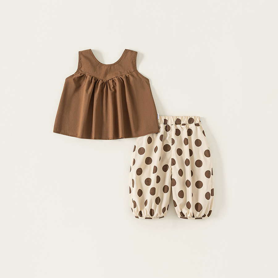 童裝夏季新款韓版寶寶無袖背心闊腿褲女童兩件套時髦兒童套裝