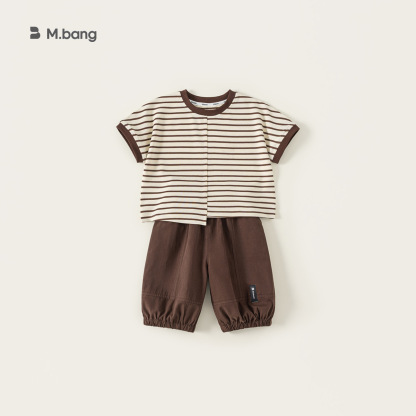 童裝男孩子夏款短袖套裝條紋上衣男童休閒褲兩件套兒童服裝