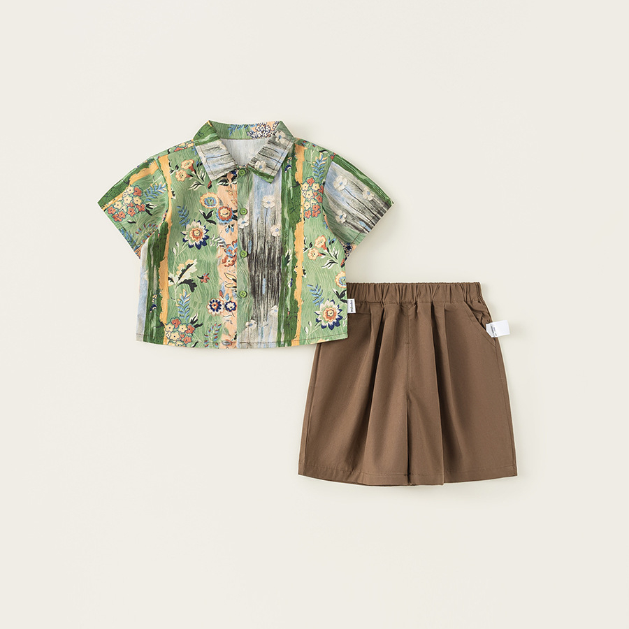 童裝男童夏裝兩件套年新款兒童短袖塗鴉襯衣寶寶短褲套裝