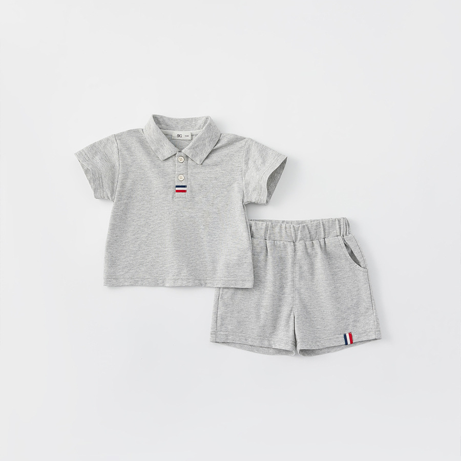童裝男童polo衫短褲兩件套小童簡約純色上衣夏季兒童運動套裝