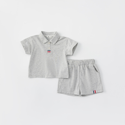 童裝男童polo衫短褲兩件套小童簡約純色上衣夏季兒童運動套裝
