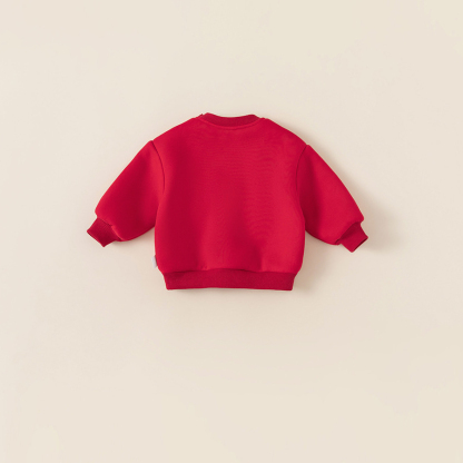 童裝男童喜樂拜年服紅色女童圓領上衣一體絨冬季加厚兒童衛衣