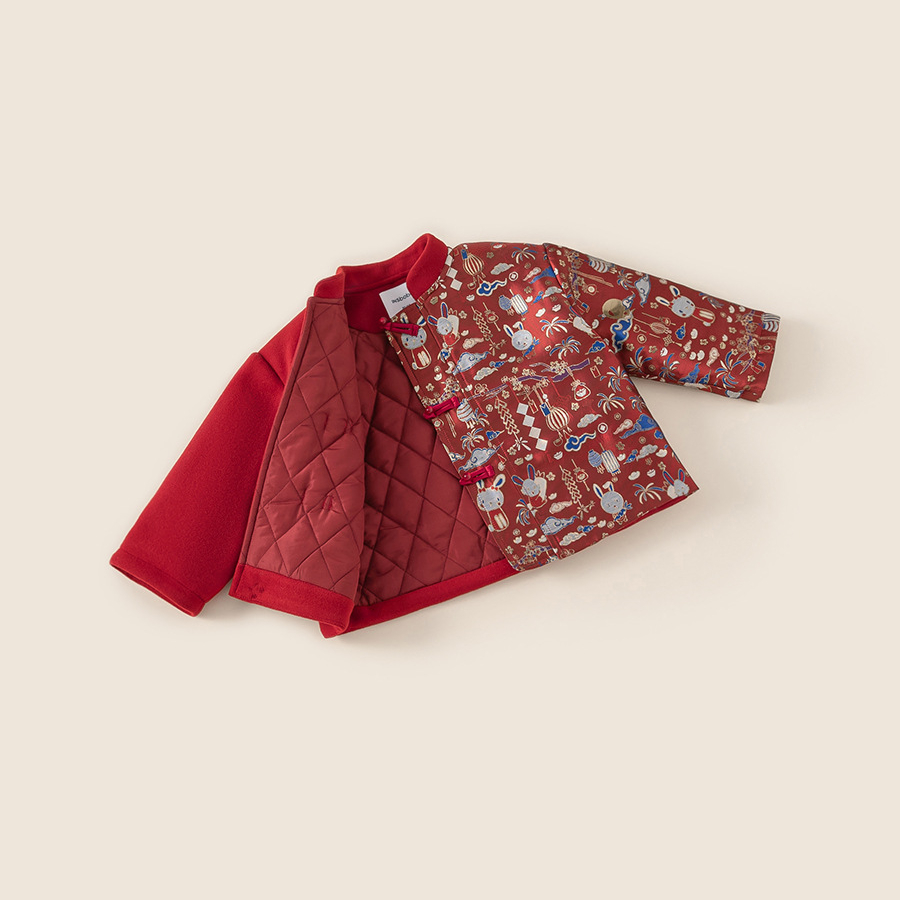 童裝男童紅色外套冬季拜年服兒童喜慶加厚保暖棉衣