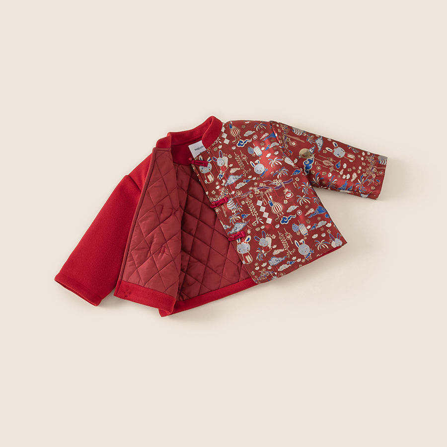 童裝男童紅色外套冬季拜年服兒童喜慶加厚保暖棉衣
