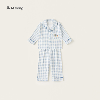 童裝兒童秋季女童睡衣純棉套裝格子男童長褲寶寶保暖家居服