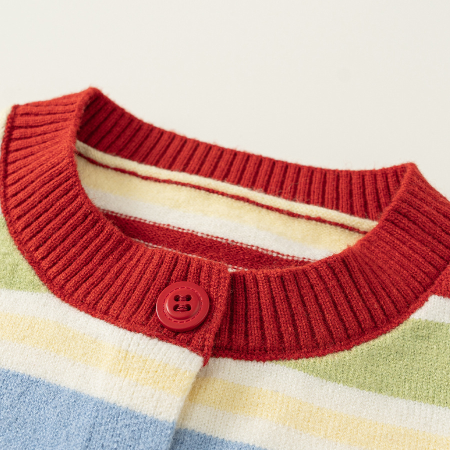 童裝男童毛衣彩色條紋中小童毛線開衫多巴胺女童針織外套潮流