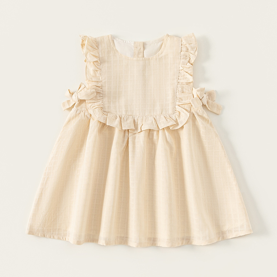 童裝夏季韓版女童無袖裙子兒童連衣裙純色甜美湖州織裏童裝