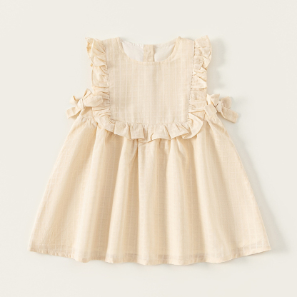 童裝夏季韓版女童無袖裙子兒童連衣裙純色甜美湖州織裏童裝