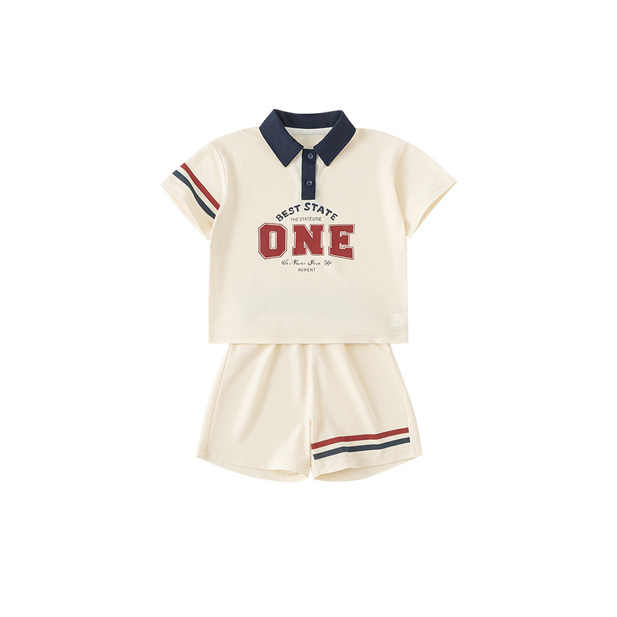 童裝兒童短袖套裝2025夏款字母POLO衫男童短褲運動兩件套