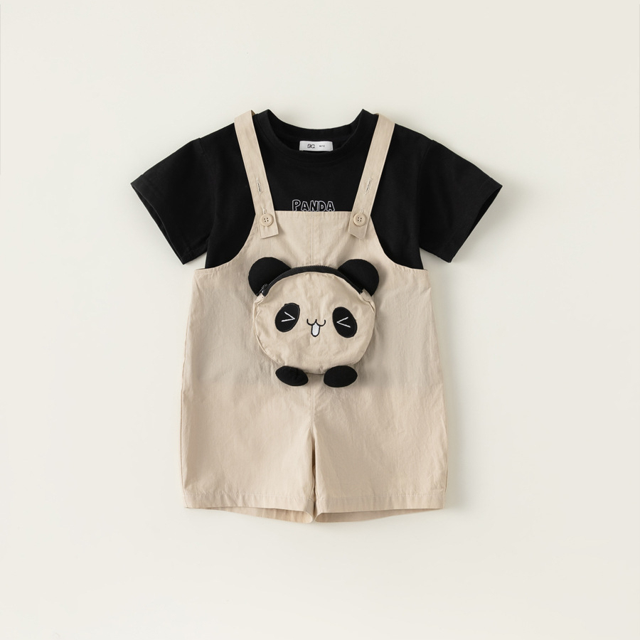 童裝兒童揹帶褲套裝夏男童字母t揹帶褲兒童兩件套寶寶休閒裝