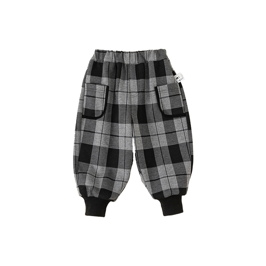 童裝兒童褲子冬季格子女童哈倫褲一體絨小童長褲男童束腳褲