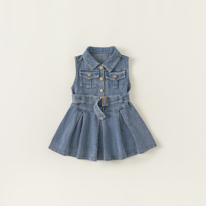 童裝女童套裝裙純色打底衫無袖牛仔連衣裙兒童兩件套