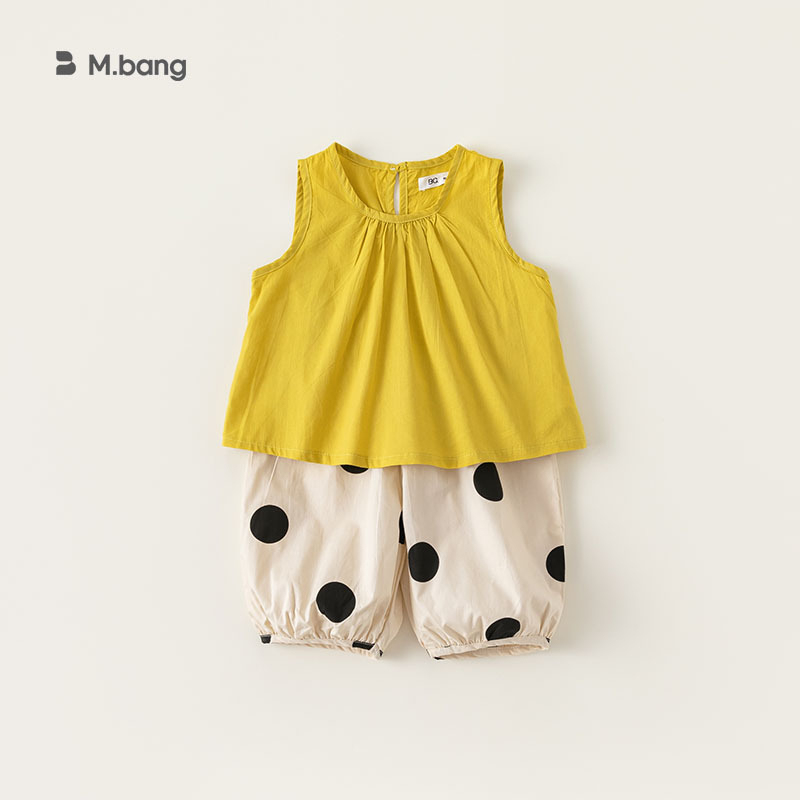 童裝女童夏裝波點印花九分褲純色無袖上衣兩件套時尚套裝潮