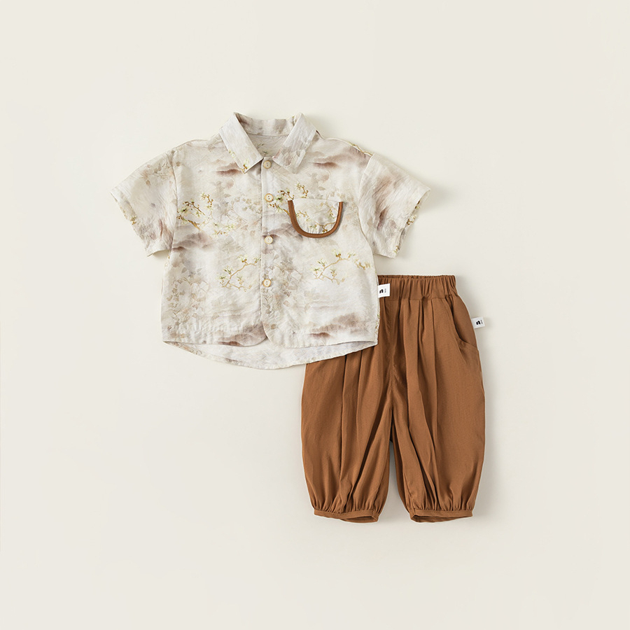 童装男童夏装衬衫套装儿童新汉服童装两件套国潮宝宝衣服