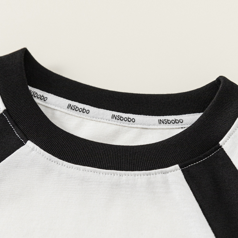 童裝女童衣服春季新品撞色大孩子插肩袖上衣時尚圓領男童T恤