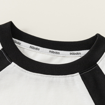 童裝女童衣服春季新品撞色大孩子插肩袖上衣時尚圓領男童T恤