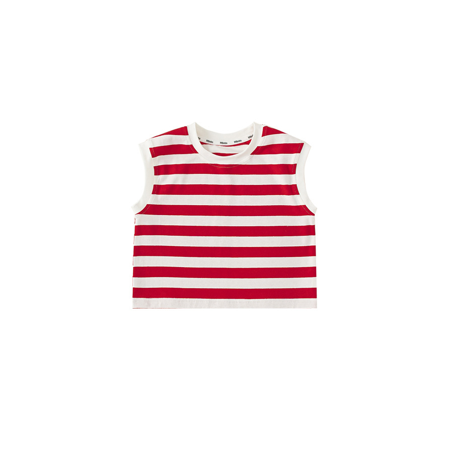 童裝夏季中小童簡約條紋上衣無袖背心兒童T恤男女童同款
