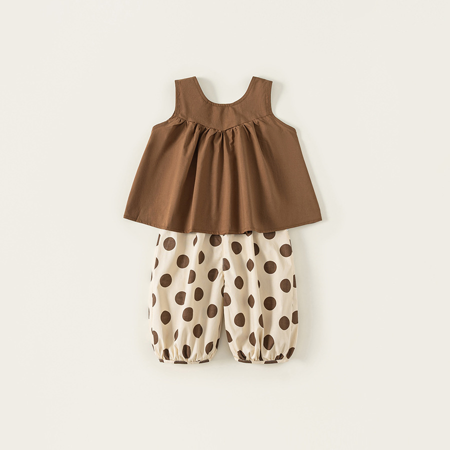 童裝夏季新款韓版寶寶無袖背心闊腿褲女童兩件套時髦兒童套裝