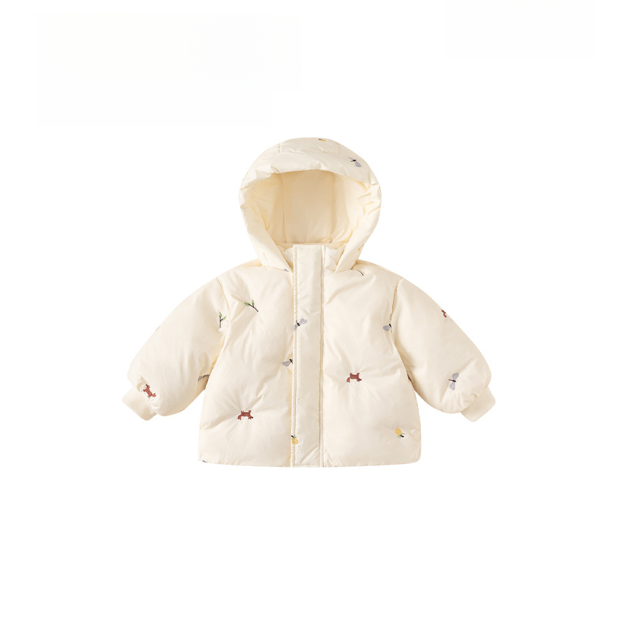 童裝兒童上衣保暖冬裝女寶寶羽絨外套連帽衣服刺繡女童羽絨服