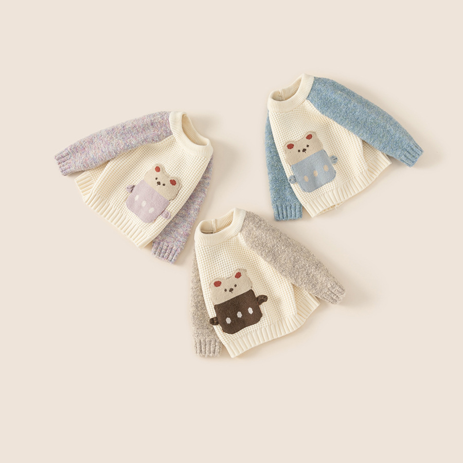 童裝女童卡通毛衣秋冬新款小童內搭寶寶撞色插肩袖兒童針織衫