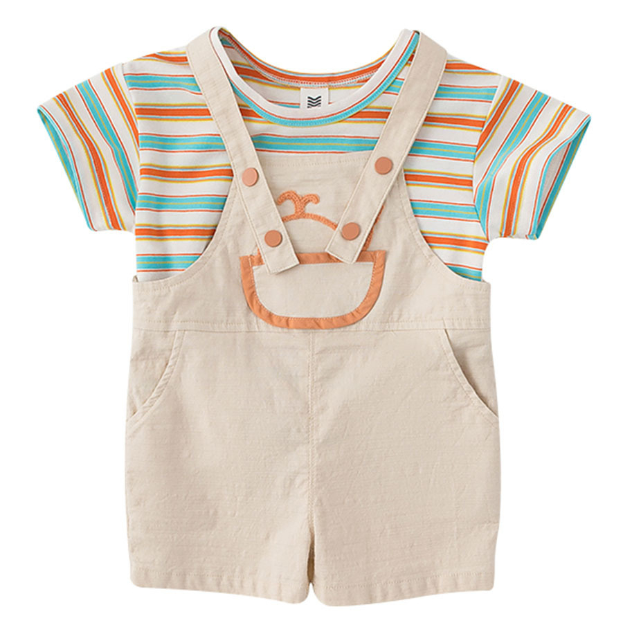 童裝2026夏季韓版男童T恤揹帶褲兩件套兒童套裝小童外出衣服