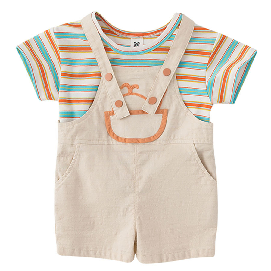 童裝2026夏季韓版男童T恤揹帶褲兩件套兒童套裝小童外出衣服