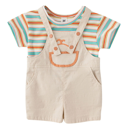 童裝2026夏季韓版男童T恤揹帶褲兩件套兒童套裝小童外出衣服