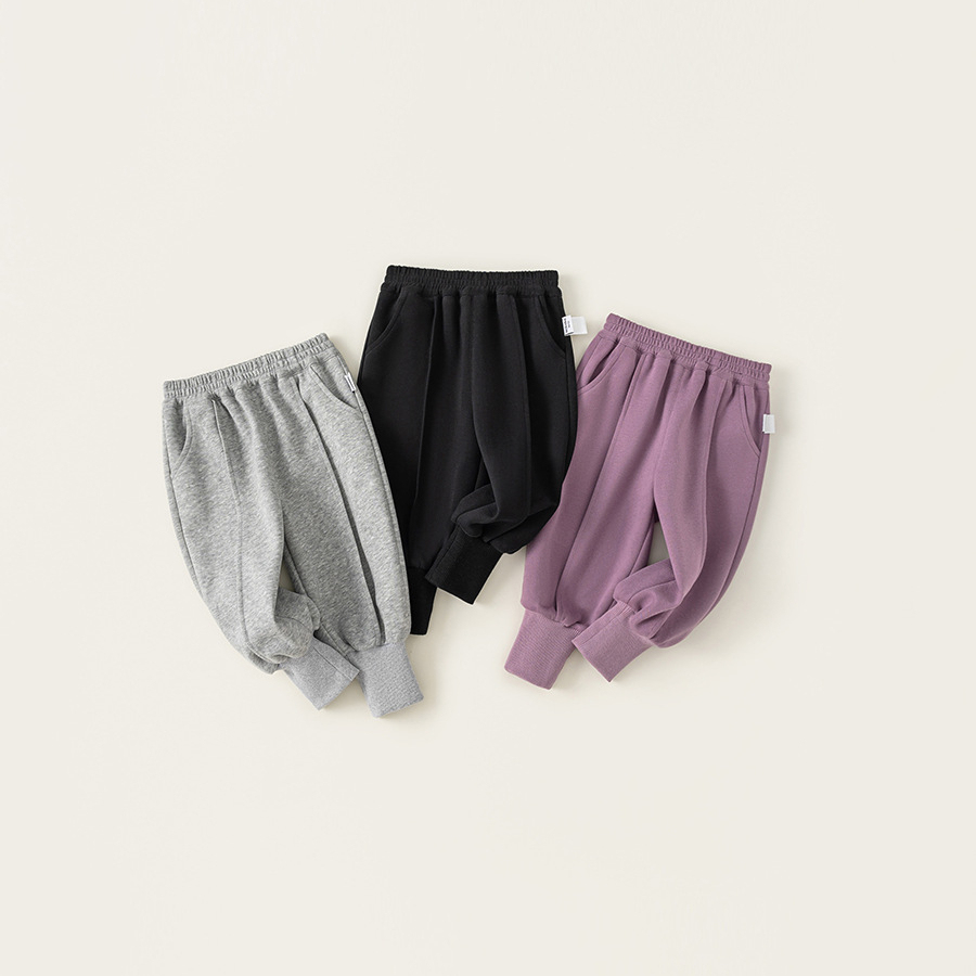 童裝寶寶褲子春秋季新款運動褲男童束腳長褲純色兒童運動褲