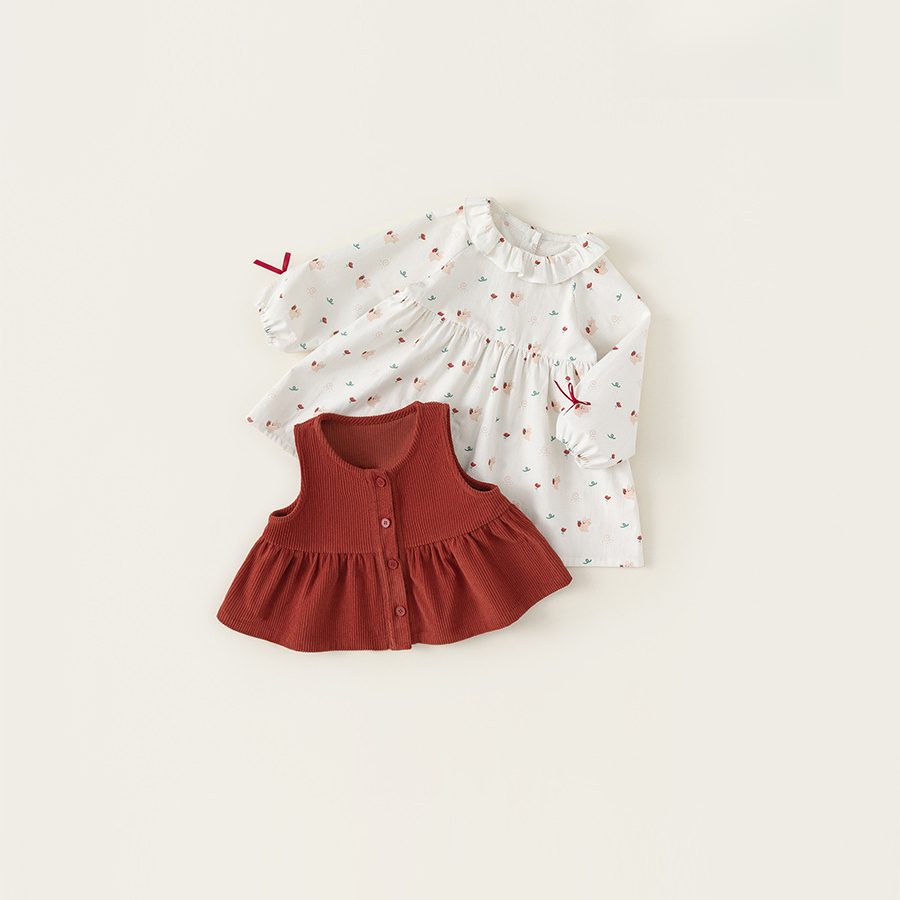 童裝秋款女童兩件套燈芯絨休閒馬甲女寶碎花連衣裙兒童套裝