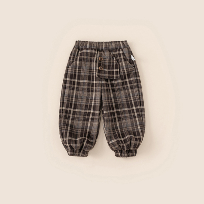 童裝兒童褲子秋冬季男童格子休閒褲冬裝女童洋氣寬鬆保暖長褲