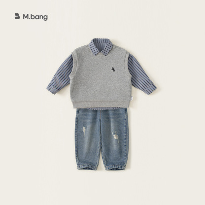 童裝秋季襯衫寶寶衣服兒童秋裝馬甲上衣二件套潮男童套裝