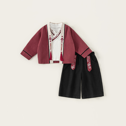 童裝春秋款衣服表演服男童三件套兒童古裝套裝小童