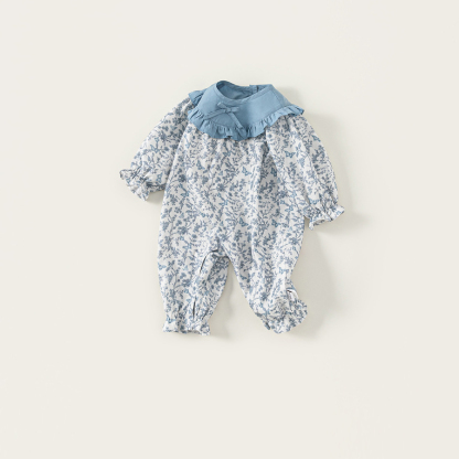 童裝新款女寶寶衣服洋氣碎花秋裝兒童連體衣花邊領女童爬服