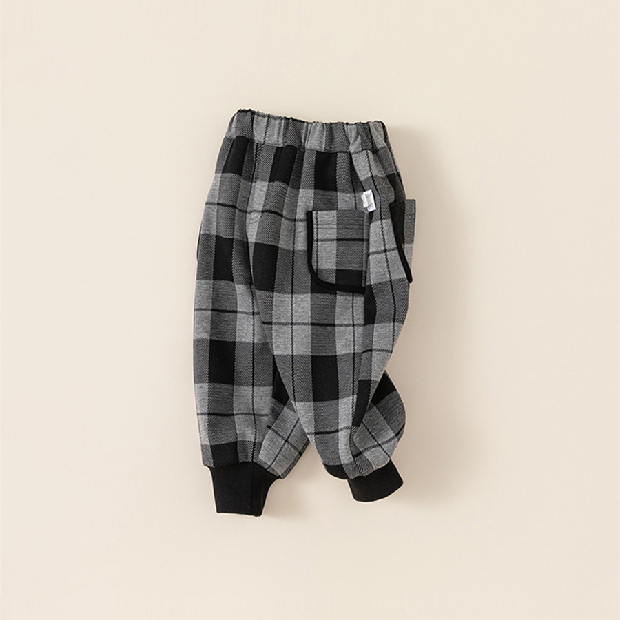 童裝兒童褲子冬季格子女童哈倫褲一體絨小童長褲男童束腳褲