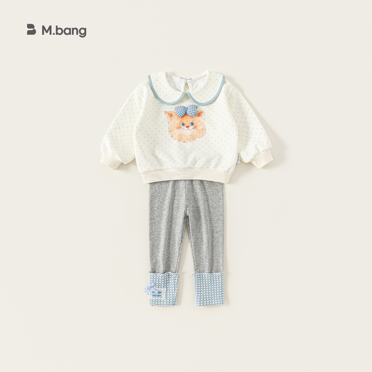 童裝女童套裝春季翻領波點衛衣拼接打底褲兒童兩件套衛衣套裝