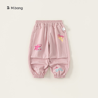 童裝女童褲子粉色卡通兒童束腳褲戶外小童防蚊褲印花寶寶長褲